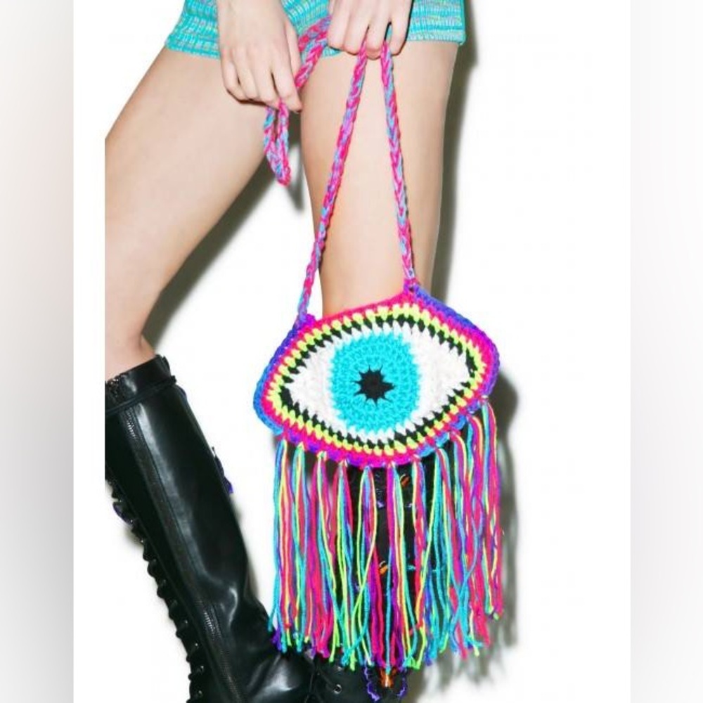 Colorful Crochet Evil Eye Fringe Bag